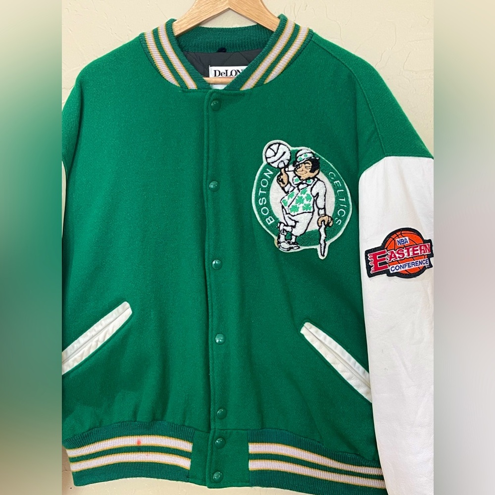 BOSTON CELTICS VINTAGE 80s DELONG NBA BASKETBALL VARSITY JACKET XXL HAT SHIRT
